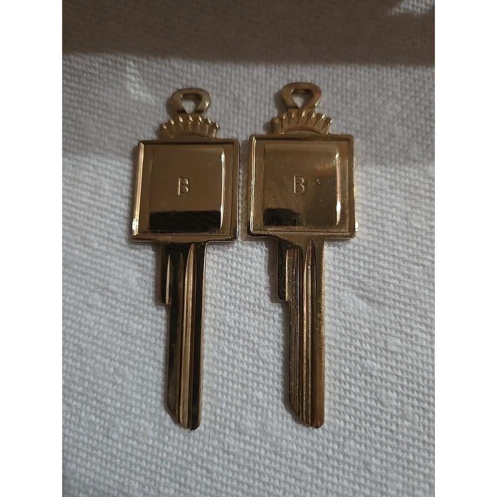 Two Cadillac Crown Vintage Uncut Blank Automobile Keys "B" Initial Key RARE